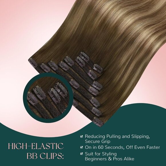 Clip in Human Hair Extensions Balayage 14 Inch Dark Brown to Blonde main image 8